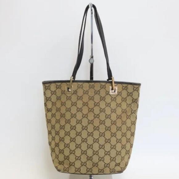 Gucci GG Web Canvas and Leather Tote Brown (GGXX089) - Picture 1 of 13